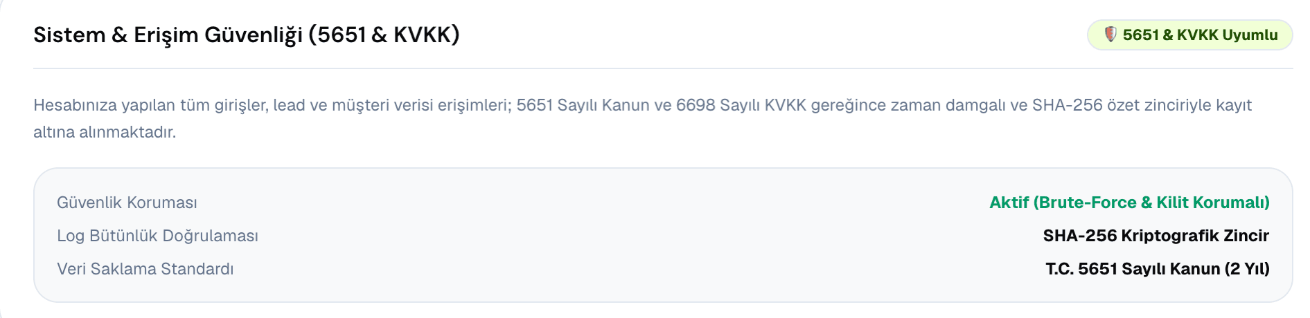 %100 yerli sunucu ve KVKK güvencesi